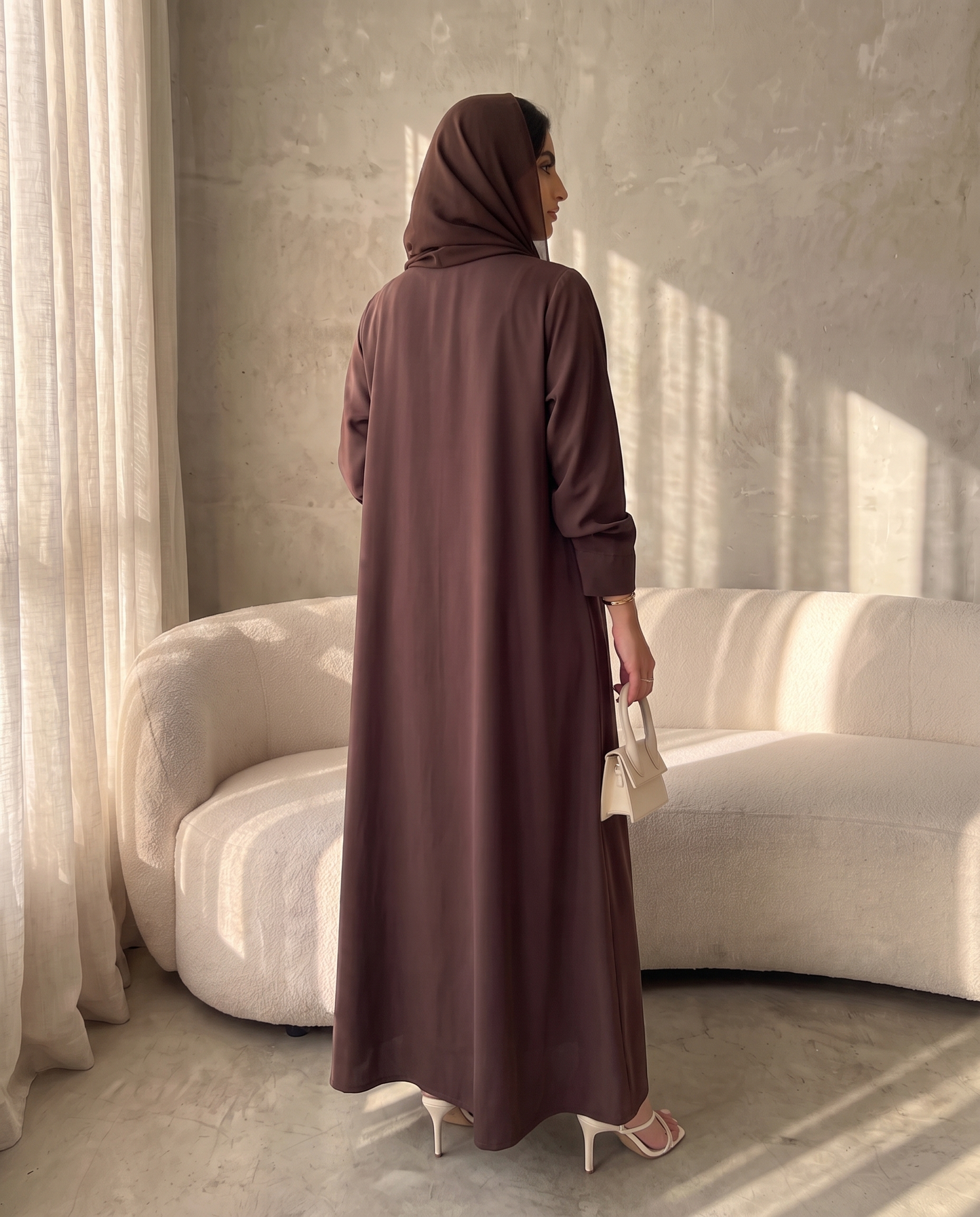 Modern Wrap-Style Brown Abaya with Soft Flow