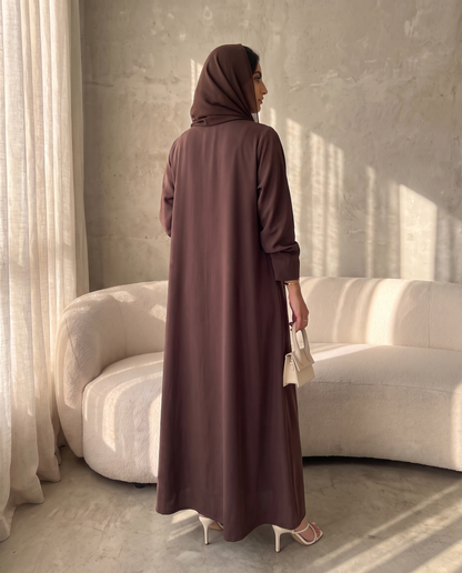Modern Wrap-Style Brown Abaya with Soft Flow