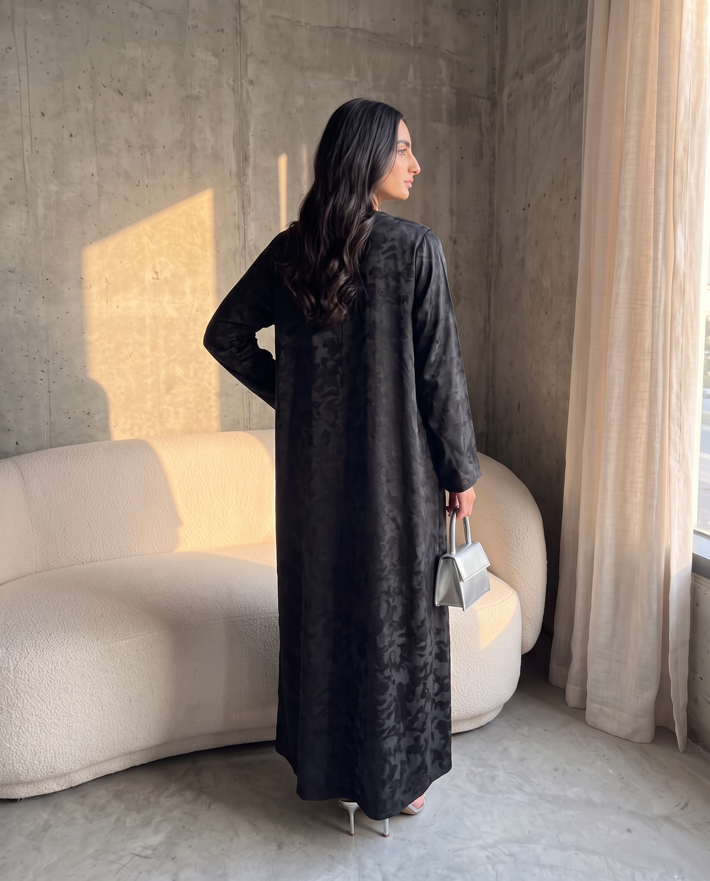 Noir Jacquard Crescent Abaya
