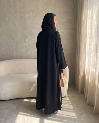 Black Classic Abaya with Contrast Piping