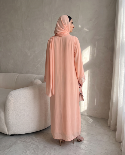 Peach Blossom Lace Abaya
