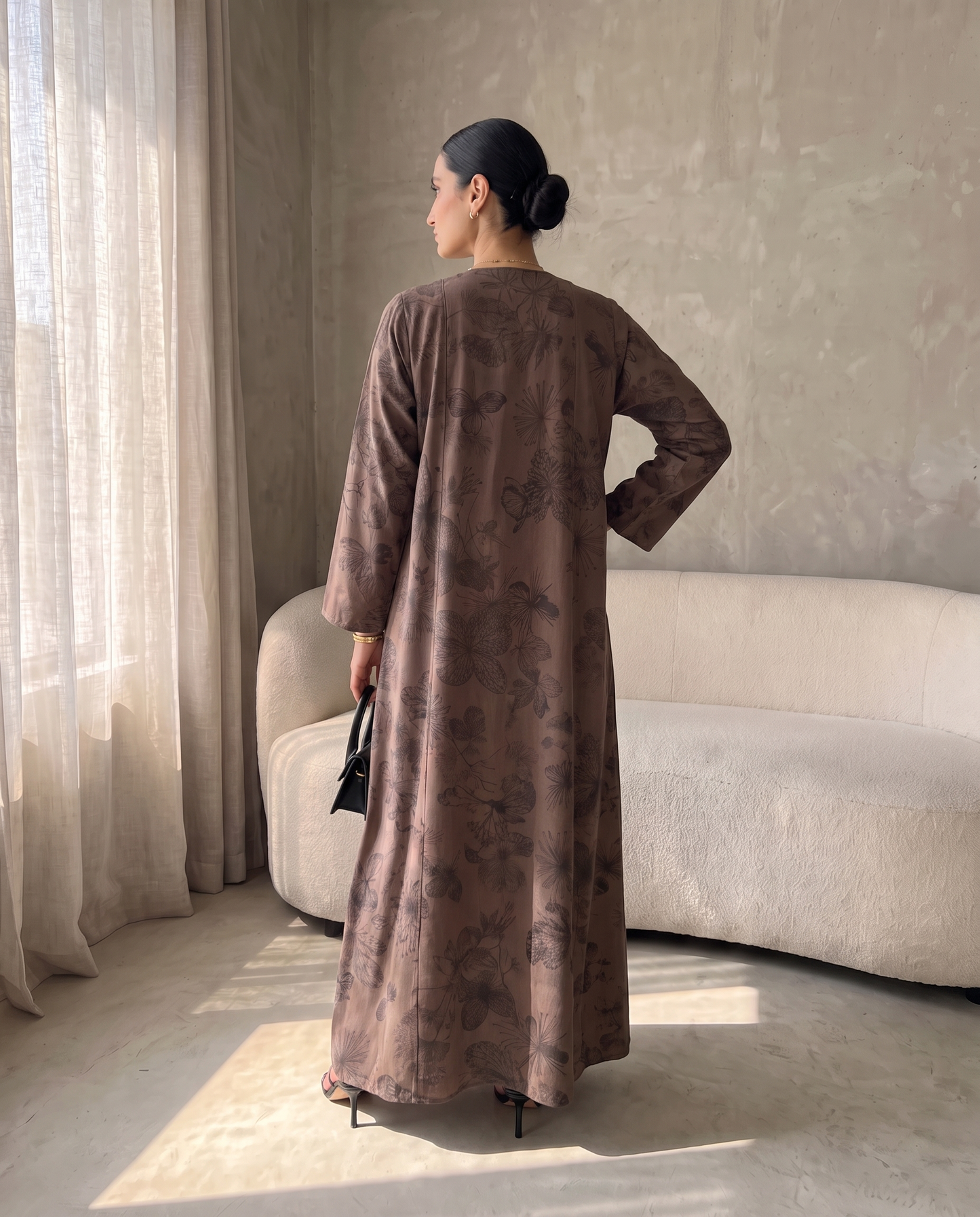 Mocha Botanical Printed Abaya
