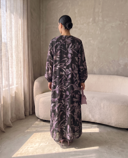 Printed Abaya with Leaf Motif
