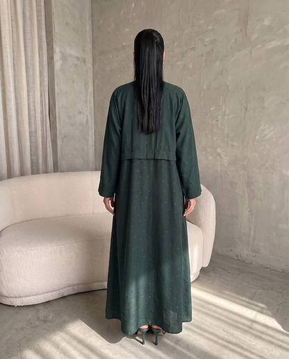 Green Polka Dot Abaya with Oversized Collar