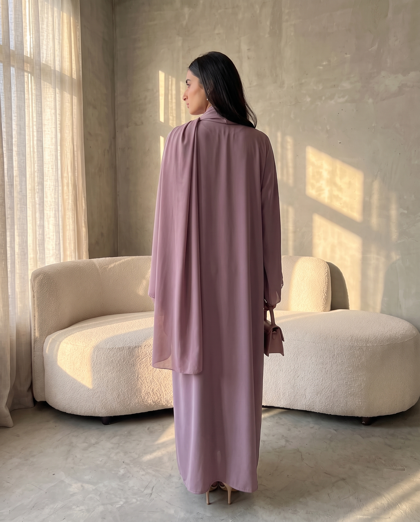 Mauve Blossom Lace Abaya