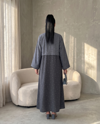 Flint Gray Polka Dot Abaya with Oversized Collar