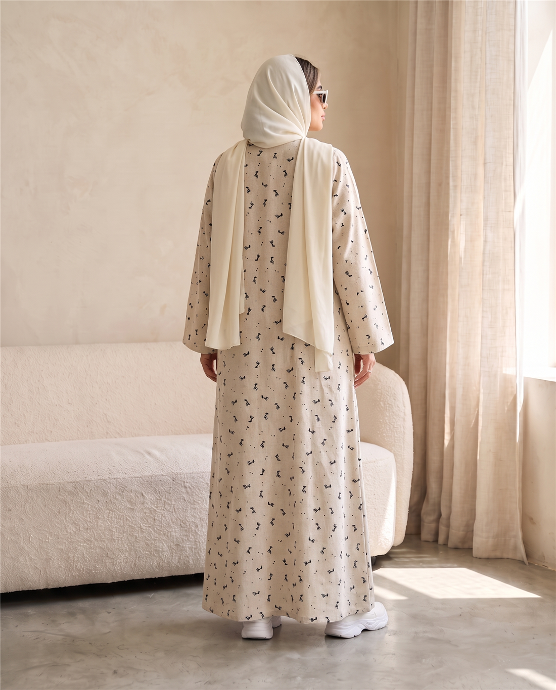 Minimal Printed Open Abaya with Contemporary Silhouette
