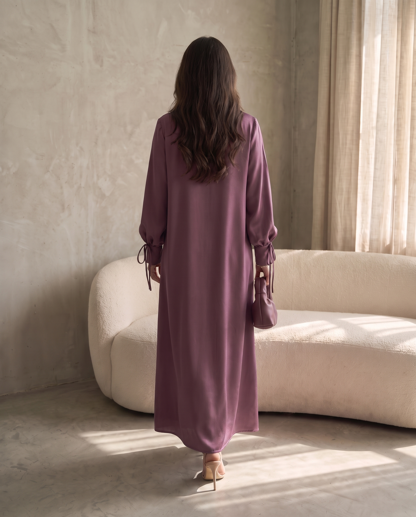Premium Satin Wrap Purple Abaya with Side Buttons