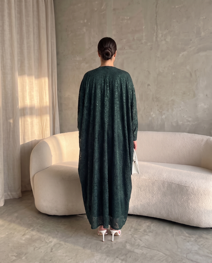 Midnight Mist Printed Flow Dark Green Abaya
