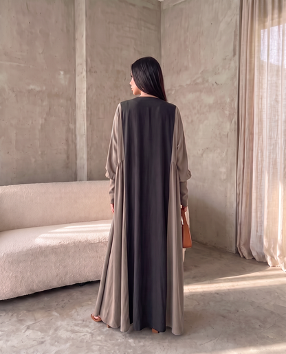 Minimal Hooded Open Abaya with Fluid Drape Grey and Relaxed Silhouette