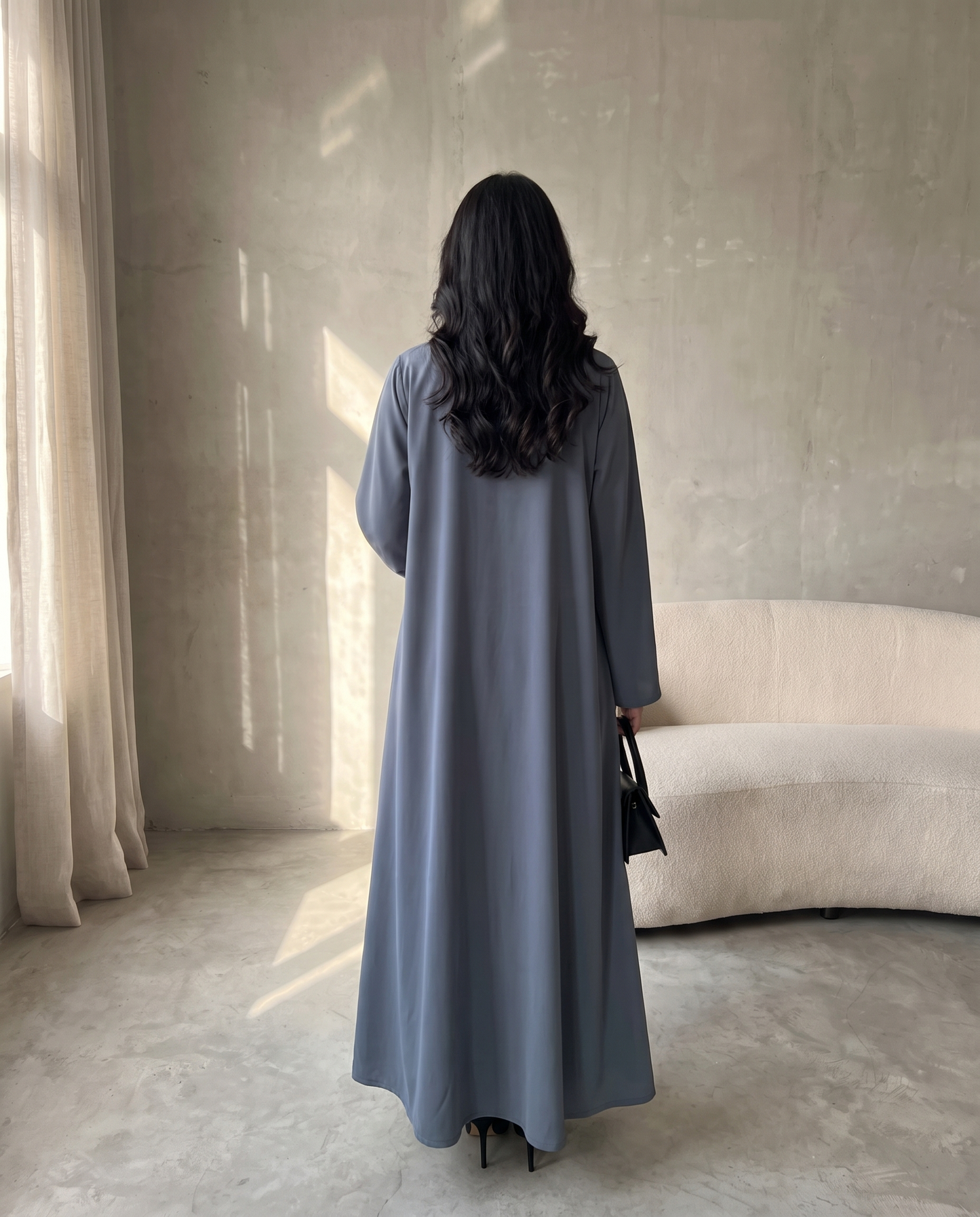 Slate Blue Pleated Abaya