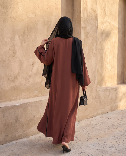 Rosewood Modern Abaya with Contrast Trim and Wide Sleeves