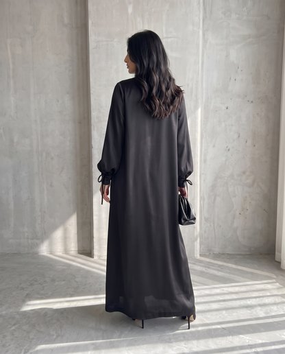 Premium Satin Wrap Black Abaya with Side Buttons
