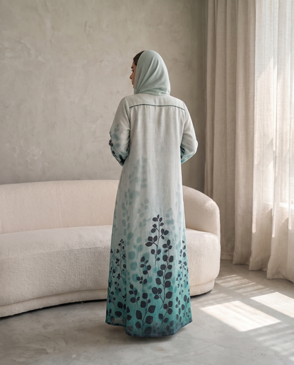 Botanical Print Open Abaya with Flowing Silhouette