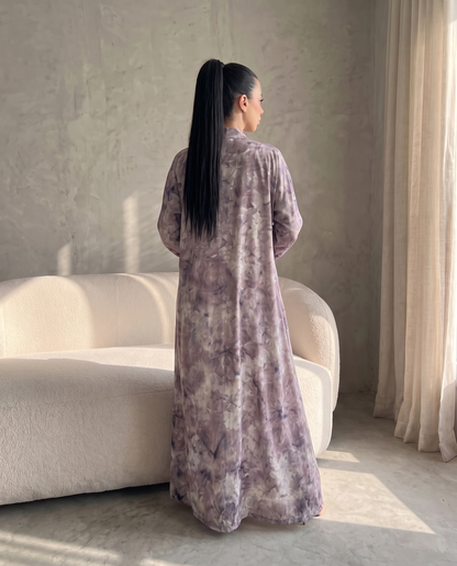 Lavender Garden Floral Printed Lightweight Open Abaya