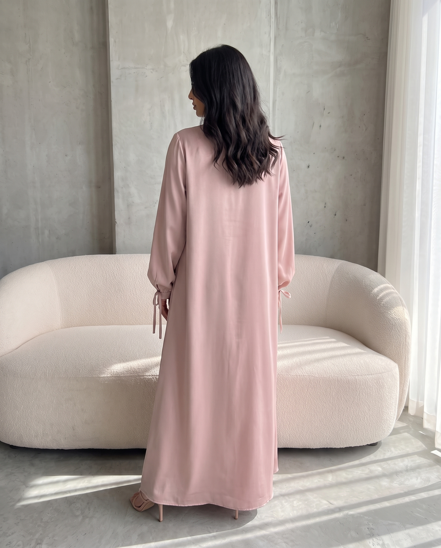 Premium Satin Wrap Pink Abaya with Side Buttons