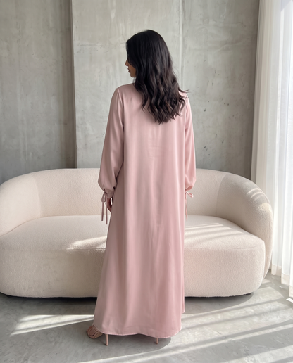 Premium Satin Wrap Pink Abaya with Side Buttons