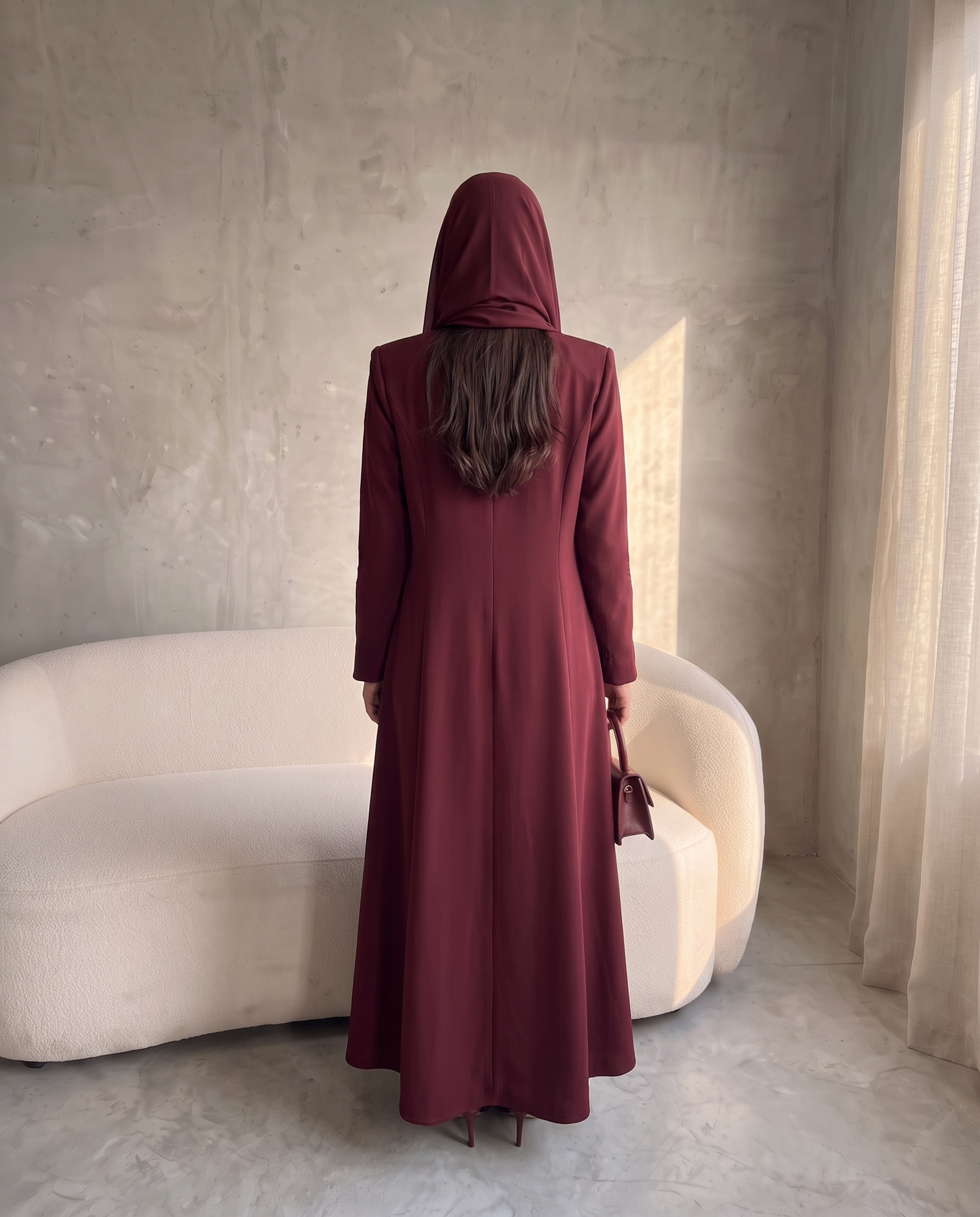 Tailored Open Abaya with Structured Lapel and Minimal Embroidery