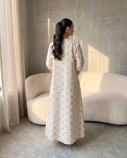 Palm Detail Linen Abaya