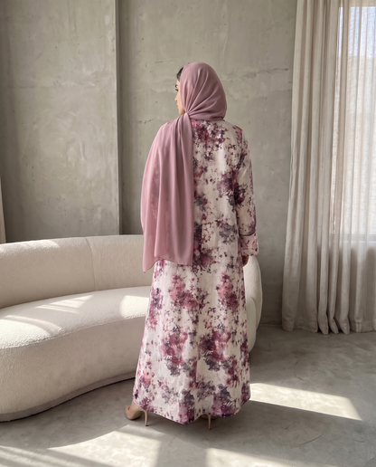 Floral Print Open Abaya with Elegant Contrast Panel