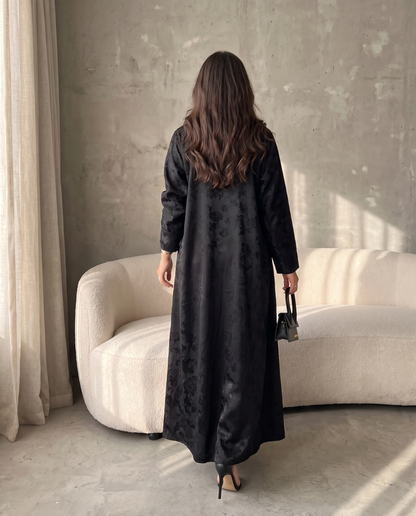 Floral Contrast Panel Abaya with Tailored Lapel Design