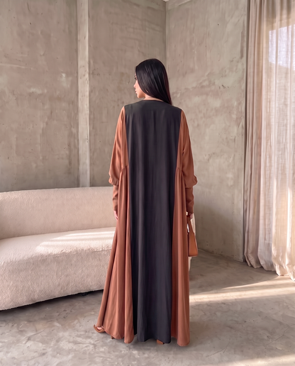Minimal Hooded Open Abaya with Fluid Drape Terracotta and Relaxed Silhouette