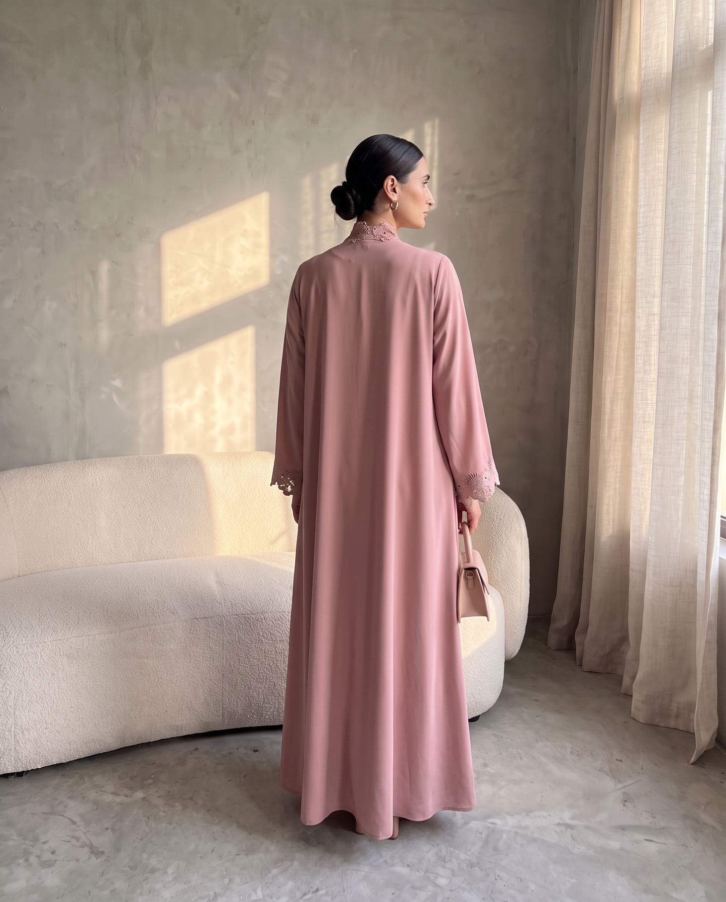 Blush Bloom Lace Abaya Set