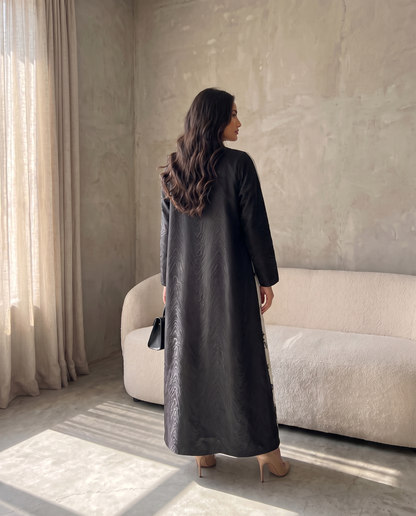 Premium Illustration Open Abaya with Nature-Inspired Print