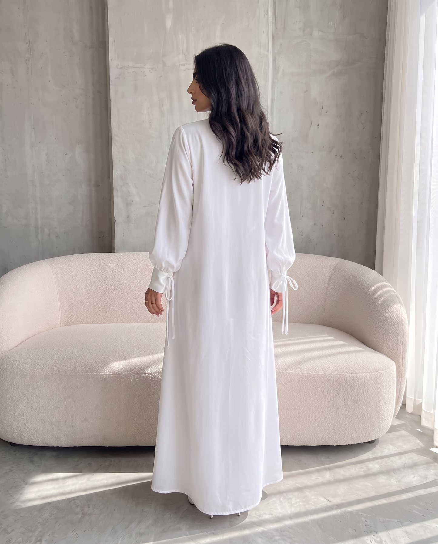 Premium Satin Wrap White Abaya with Side Buttons