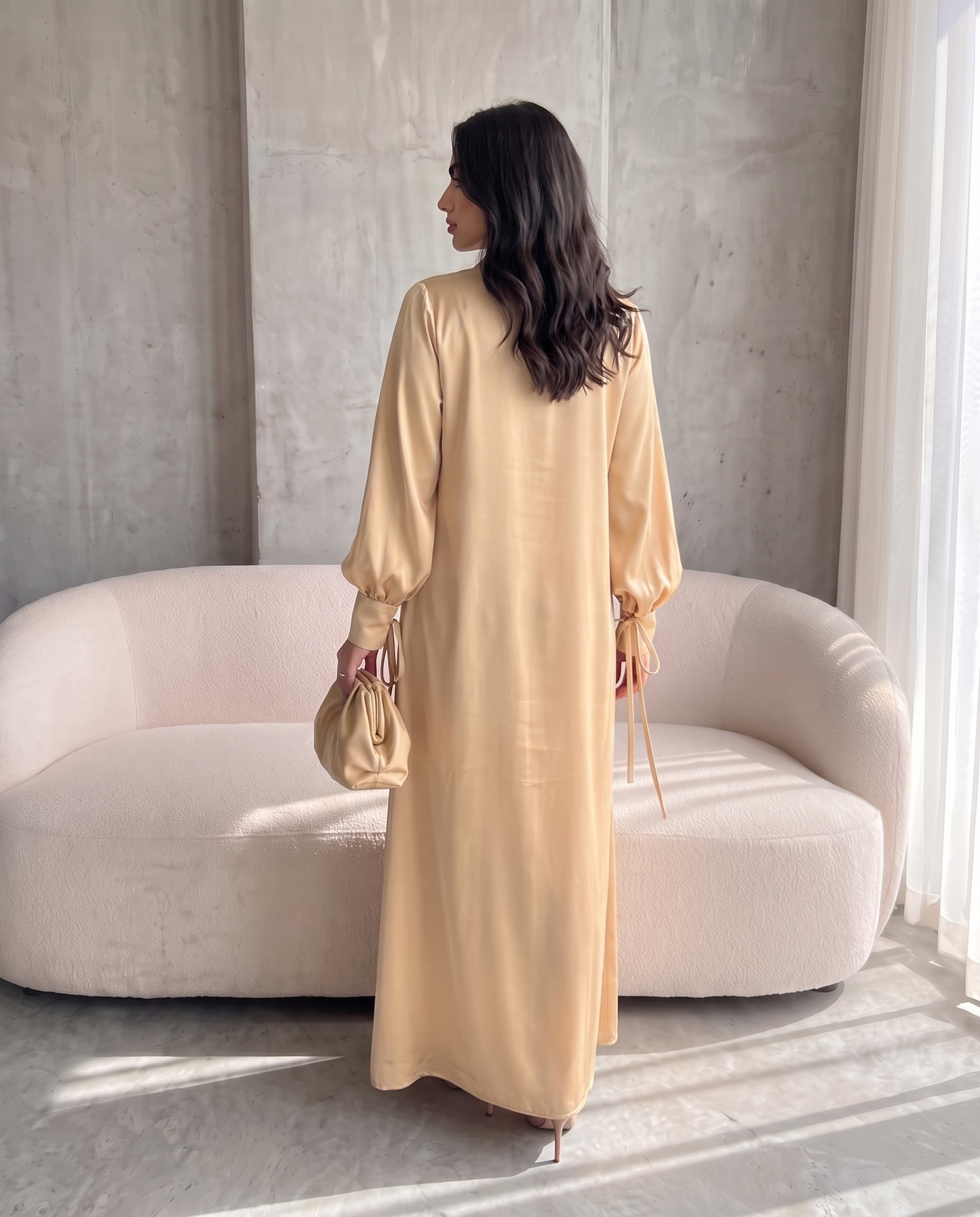 Premium Satin Wrap Yellow Abaya with Side Buttons