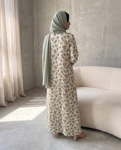 Vintage Sage Printed Abaya