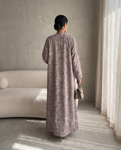 Open Abaya with Cracked Marble Print