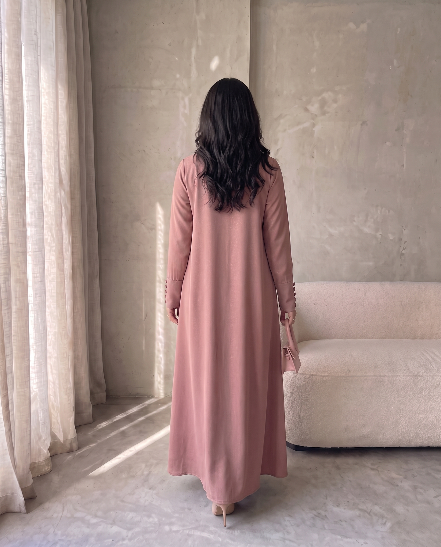 Pearl Button-Front Nidha Abaya with Elegant Panel Design