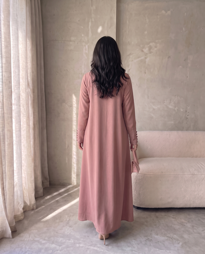 Pearl Button-Front Nidha Abaya with Elegant Panel Design