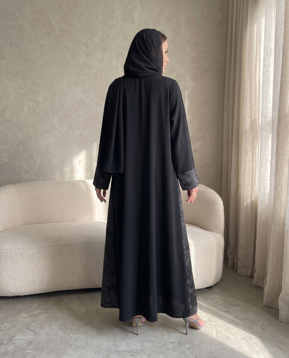 Premium Open Abaya with Contrast Panel Insets