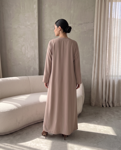 Mocha Matte Abaya with Fabric Button Placket