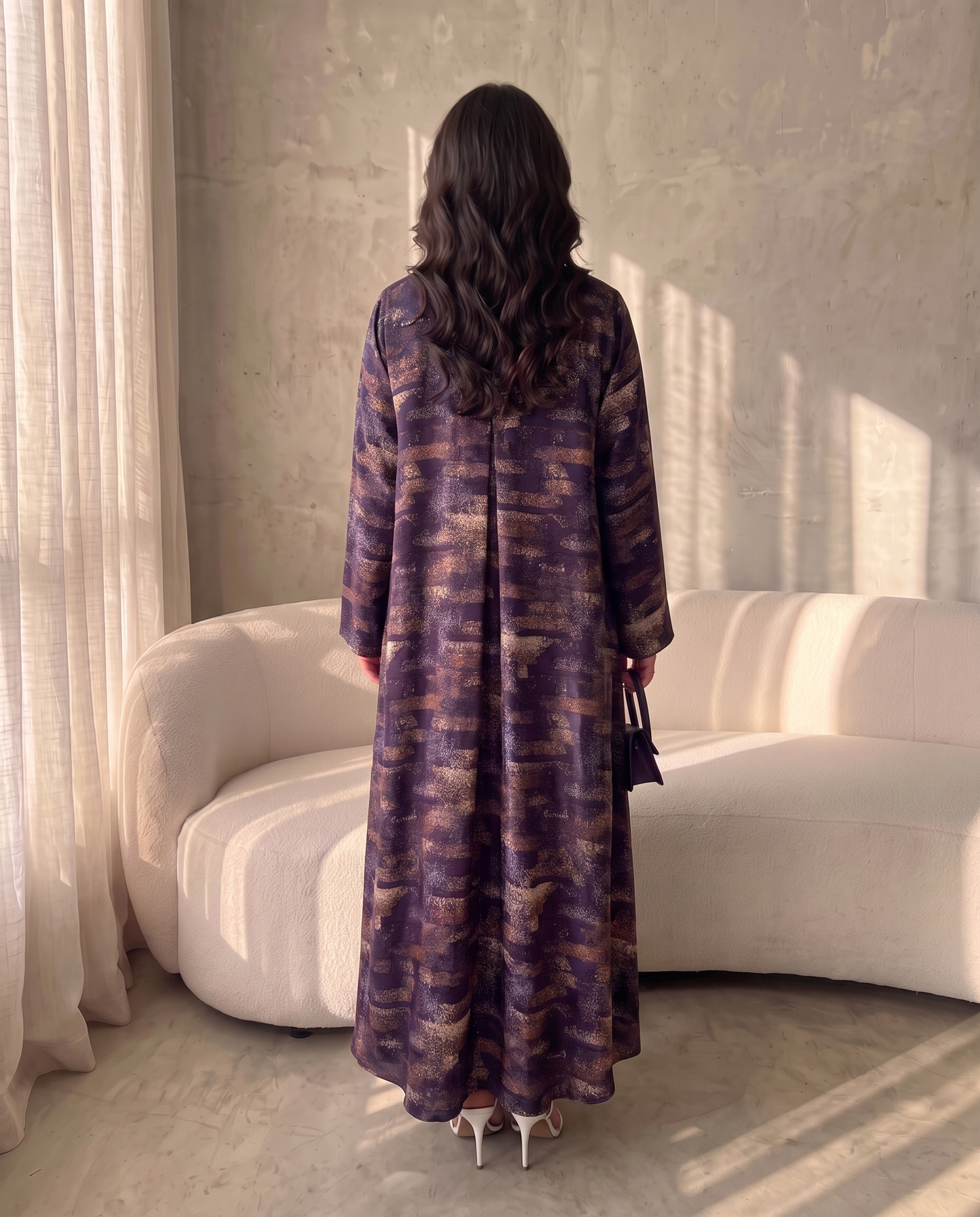 Abstract Horizon Textured Purple Abaya