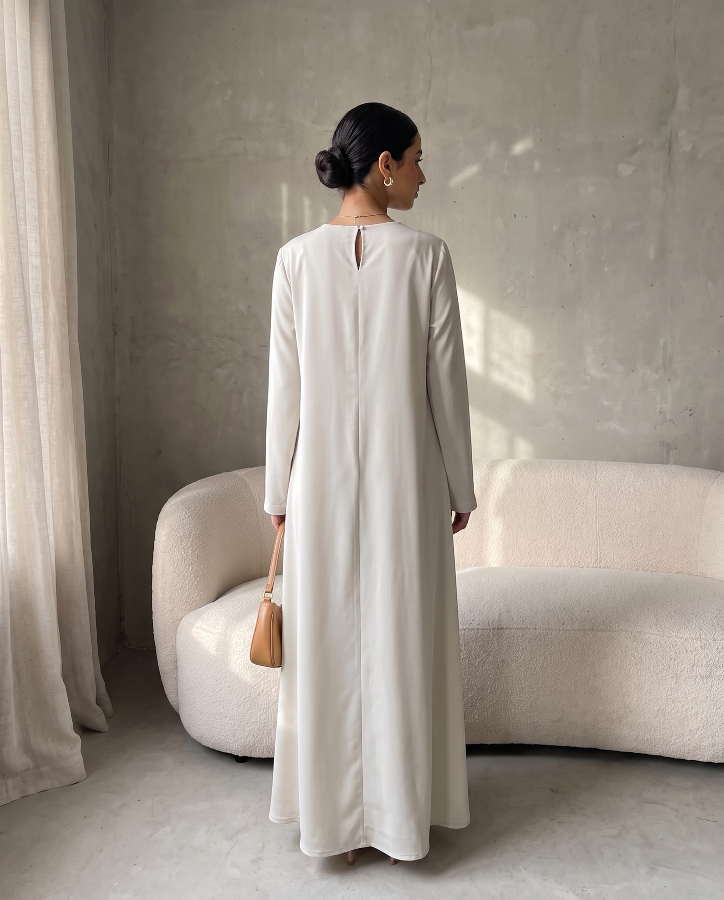 Off White Full Sleeve Essential Inner Dress Abaya