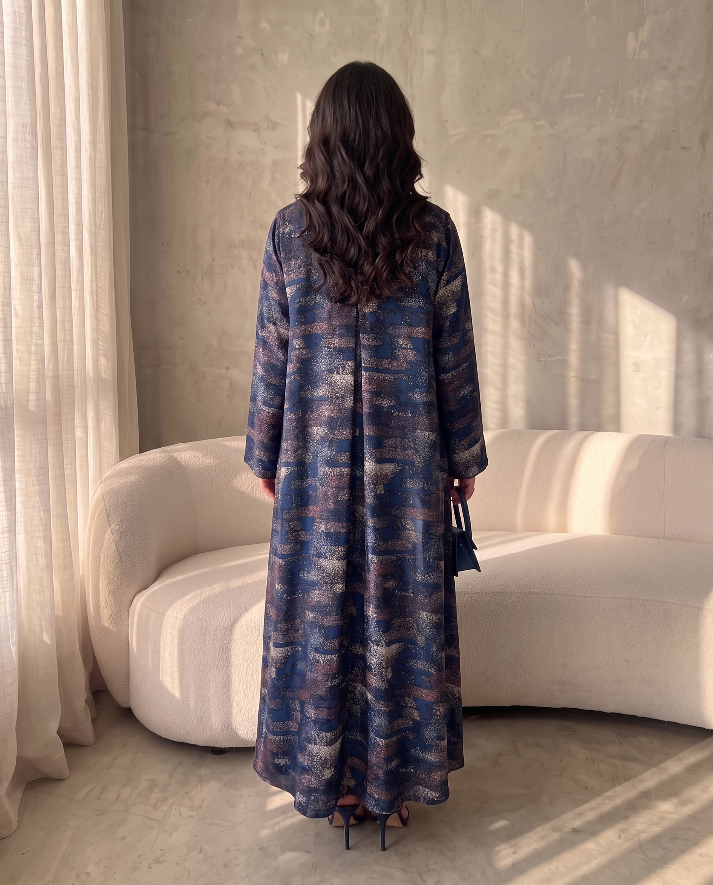 Abstract Horizon Textured Night Blue Abaya