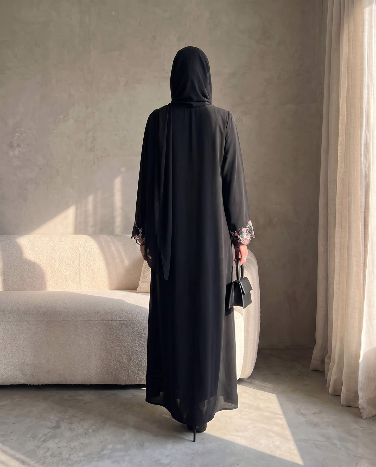Midnight Blossom Lace Abaya Set