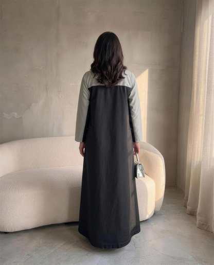 Two-Tone Abaya with Hand-Embellished Radiant Burst Motifs
