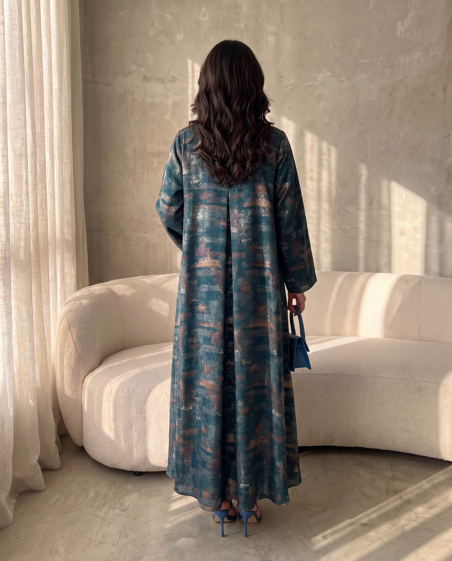 Abstract Horizon Textured Jade Abaya