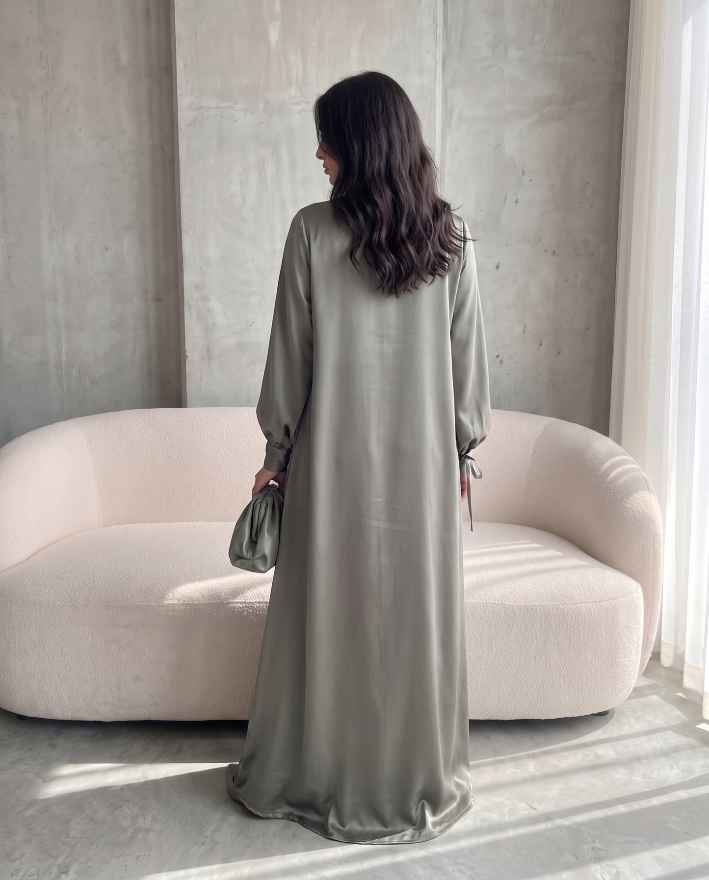 Premium Satin Wrap Gray Abaya with Side Buttons