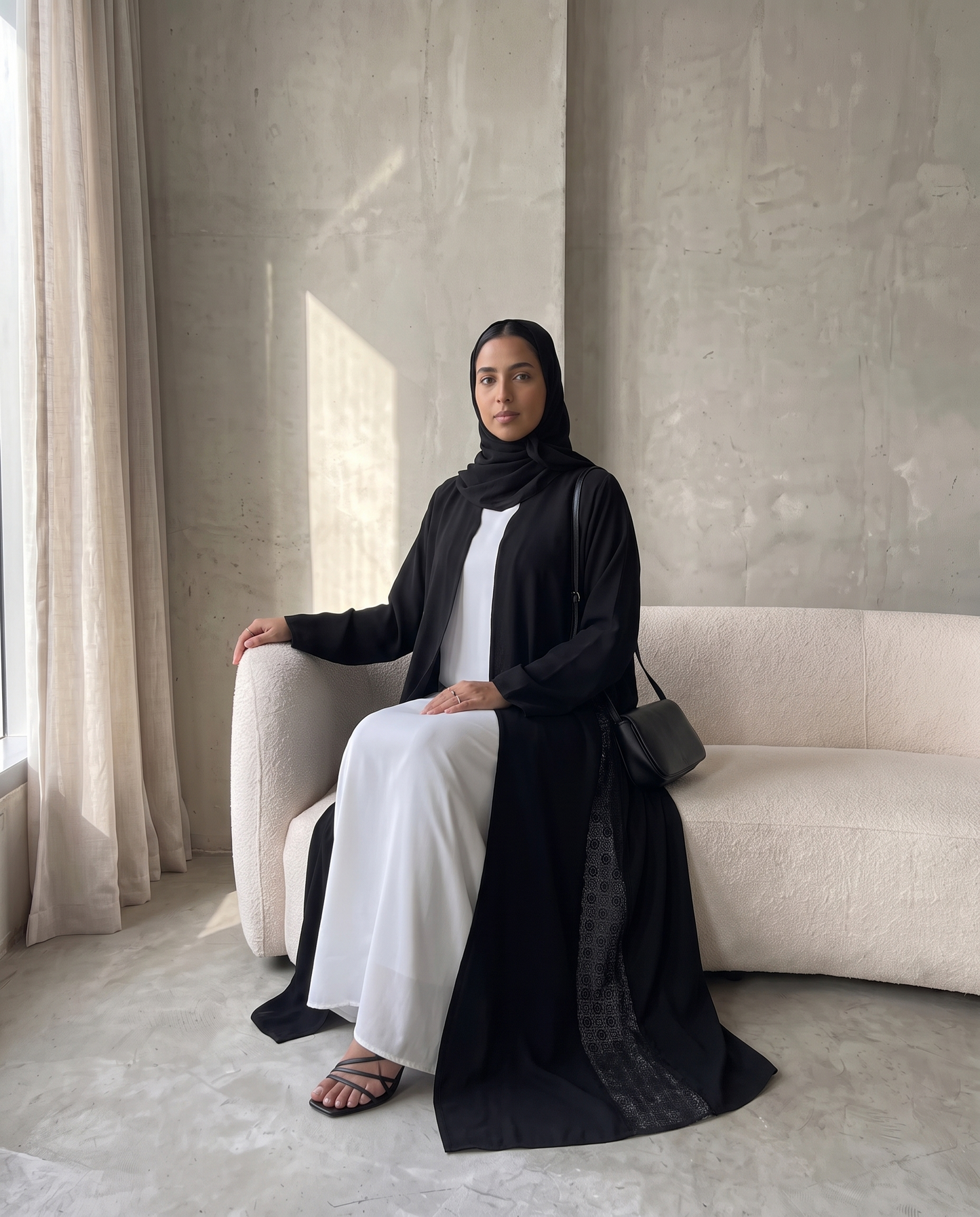 Premium Black Abaya with Intricate Side Lace Panels