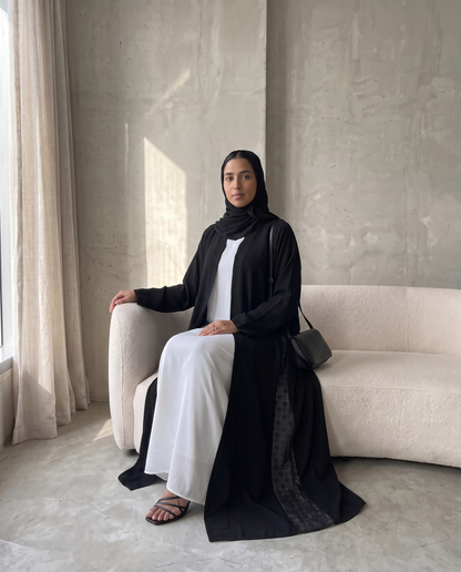 Premium Black Abaya with Intricate Side Lace Panels