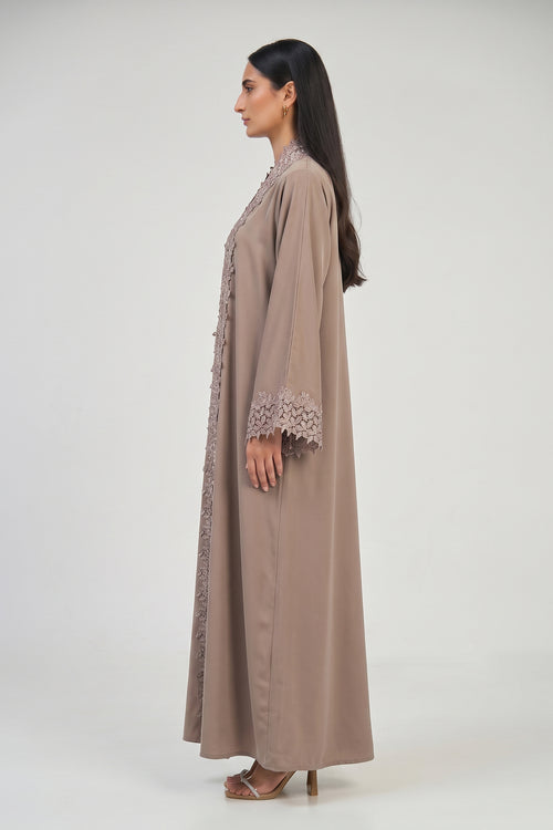 Taupe Lace Elegance Abaya – hover image