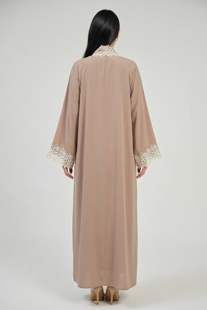 Taupe Lace Elegance Abaya