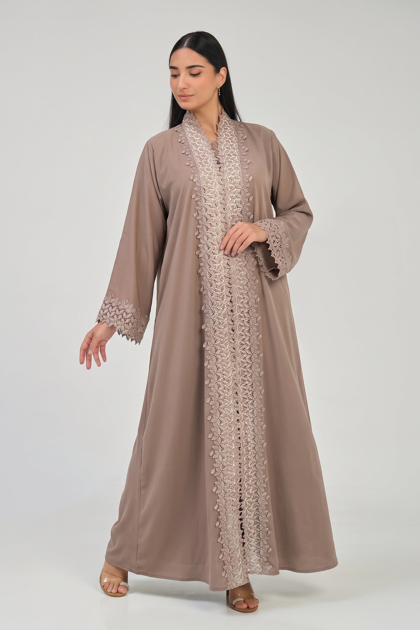 Taupe Lace Elegance Abaya