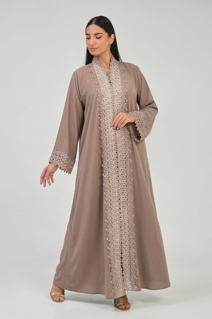 Taupe Lace Elegance Abaya