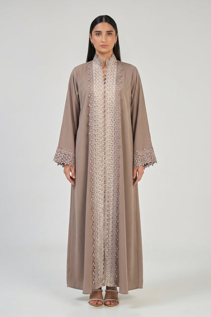 Taupe Lace Elegance Abaya